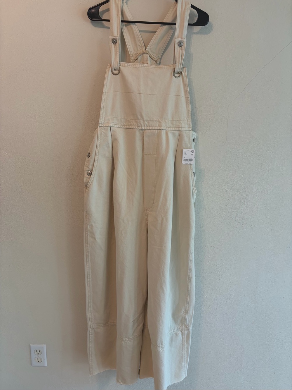 Free People Cream Wide-Leg Utility Overalls